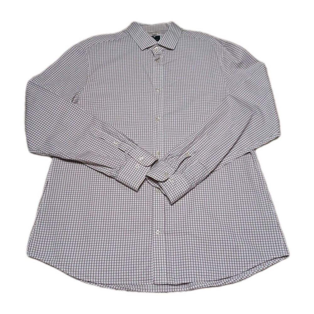H&M Premium Dress Shirt Mens XL 17 1/4 White Check 100% Cotton Long Sleeve L